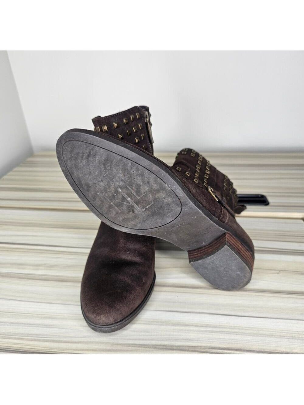 Lauren Ralph Lauren Brown Shaelynn Studded Suede Ankle Boots Size 8 - Picture 7 of 11